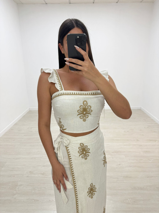 CONJUNTO FALDA LINO BORDADO CONJUNTO FALDA LINO BORDADO